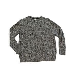 L.L. Bean marled fisherman cable knit sweater black/gray Womens XL cabin core